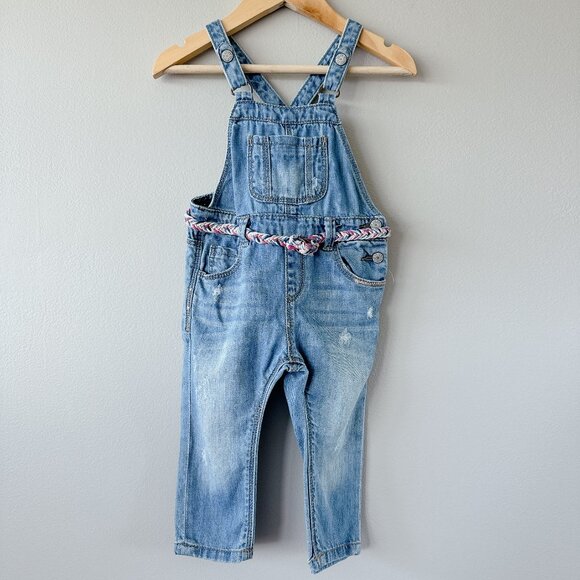 Zara distressed overalls 6-9m baby girl medium wash jeans - Picture 1 of 16